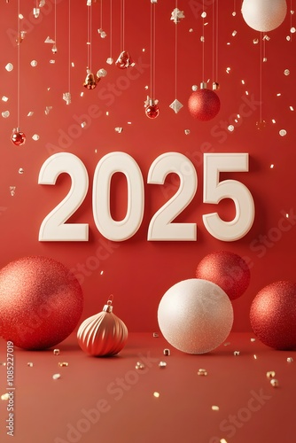 2025 New Year numbers red background