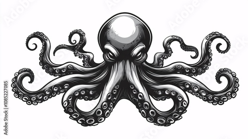 a drawing of an octopus in black and white. Tattoo idea for a ocean theme.
 photo