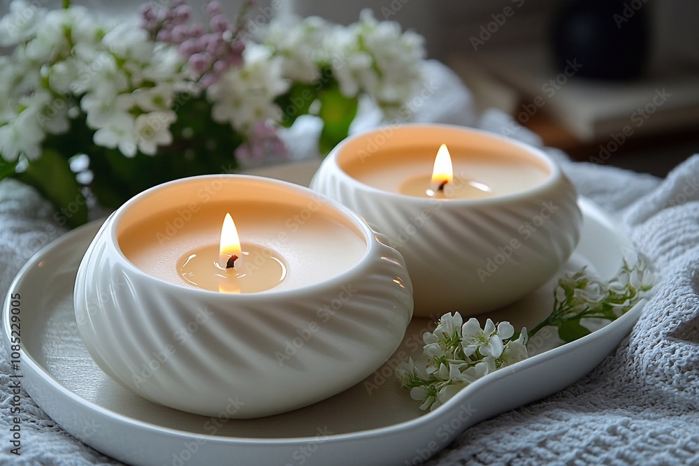 Beautiful candles of an unusual shape, burning with a bright and even half-melt, creating an atmosphere of coziness and warmth. Their original design gives sophistication, and the light background emp Beautiful candles of an unusual shape, burning with a bright and even half-melt, creating an atmosphere of coziness and warmth. Their original design gives sophistication, and the light background emp