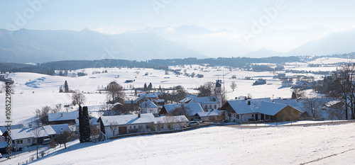 snow bound village and landscape Aidling, bavarian winter scenery photo