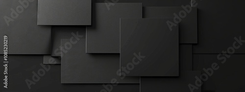 Intersecting squares on a black background, minimalist design banner template with white space for text. Perfect for sleek and contemporary presentations, websites, and digital designs.