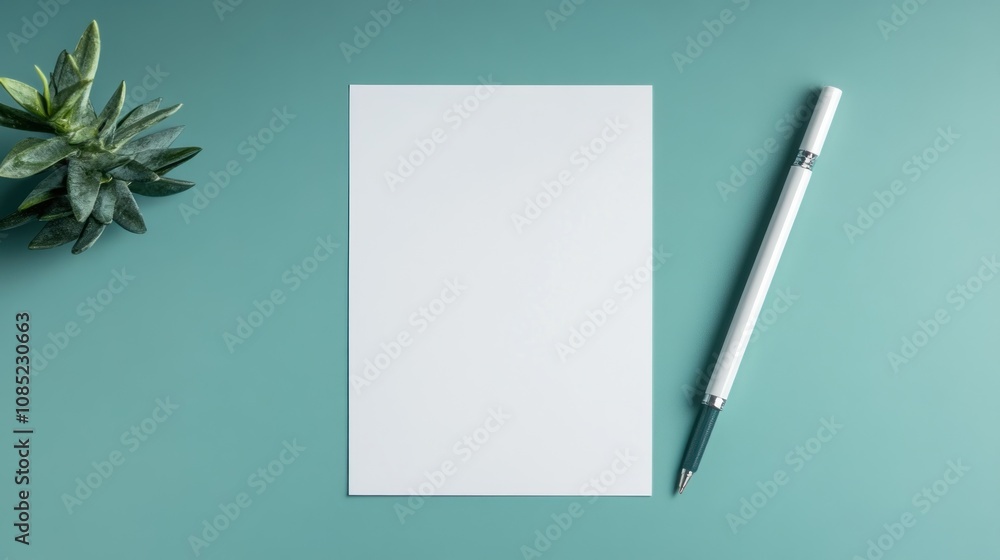 Blank Paper with Pen and Plant Blank Paper with Pen and Plant