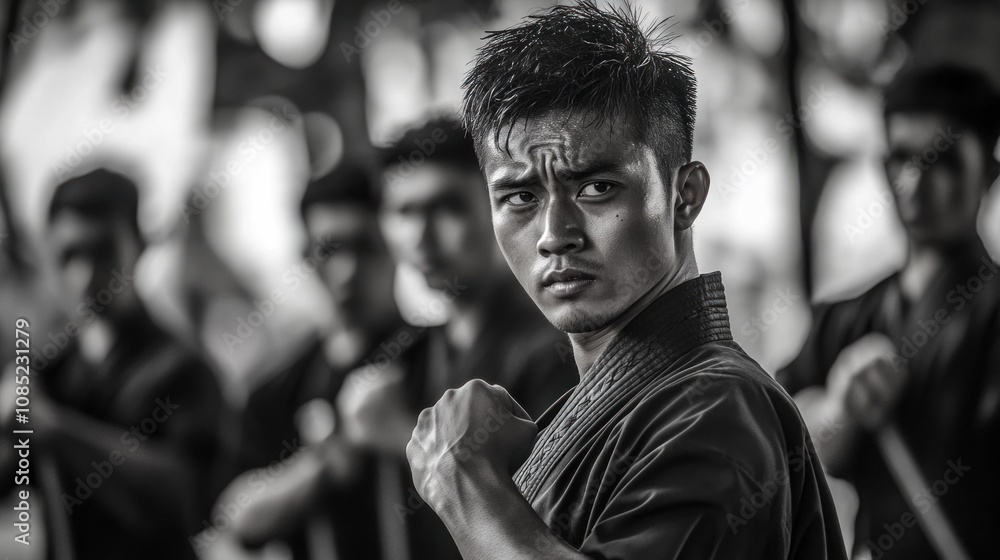 Fototapeta premium A Young Man in Focus, Ready for a Challenge