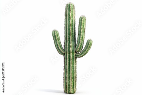 Tall green cactus on white background. photo