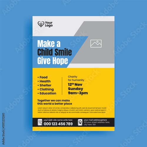 Charity fundraising event editable print Flyer or poster template, suitable for charity foundation, donation concept flyer or leaflet, Ngo Flyer design