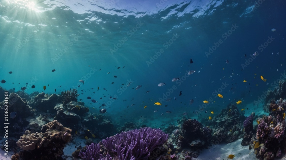 Fototapeta premium underwater purple empty background in sea generate ai