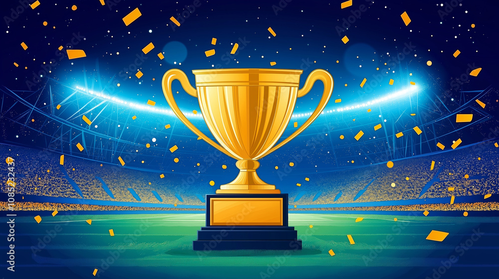 Golden trophy on the stadium Golden trophy on the stadium
