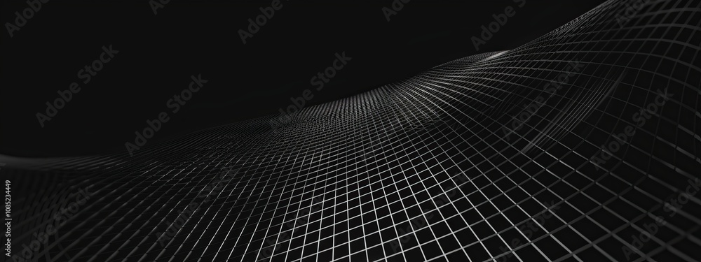 Linear grids on a black background, minimalist design banner template with white space for text. Ideal for clean and modern presentations, websites, and digital designs. Linear grids on a black background, minimalist design banner template with white space for text. Ideal for clean and modern presentations, websites, and digital designs.