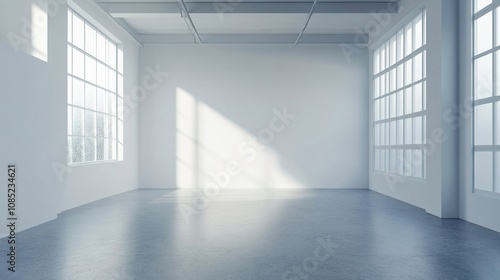 Bright and Spacious Empty Room with Large Windows and Concrete Floor, Optimizing Natural Light for Potential Design Projects and Renovations