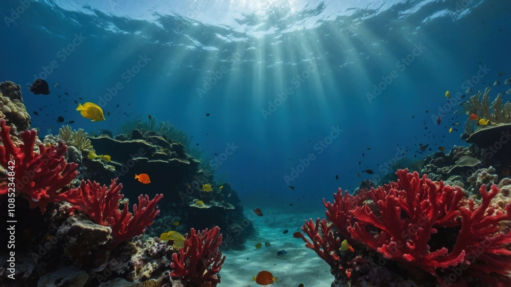 Naklejka premium underwater red empty background in sea generate ai