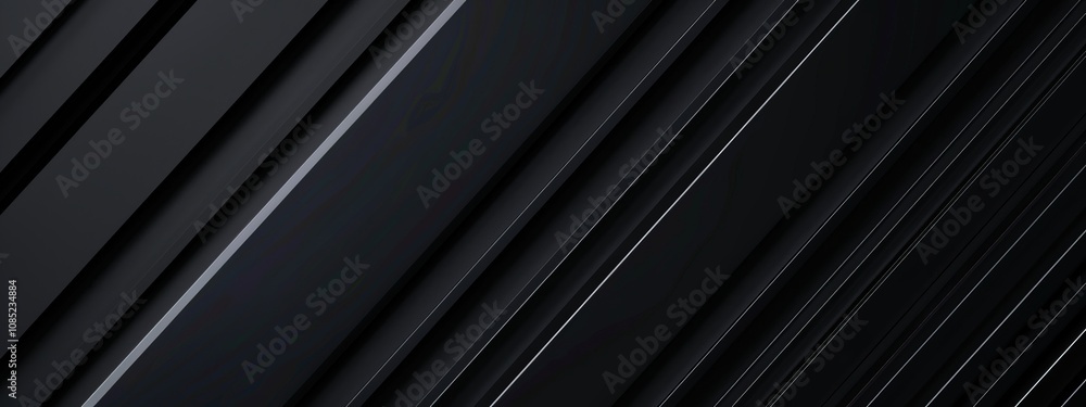 Obraz premium Abstract Black Background with Linear Shapes, Banner Template with White Space for Text. Minimalist Wallpaper with Copy Space on Black Background. Geometric Modern Wallpaper.