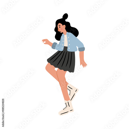 Cute vector illustration of woman, diverse character in everyday urban scenes. People walking dogs, using wheelchair, pushing stroller. Couples, families, individuals of various ages and ethnicities.