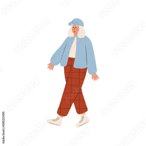 Cute vector illustration of woman, diverse character in everyday urban scenes. People walking dogs, using wheelchair, pushing stroller. Couples, families, individuals of various ages and ethnicities.