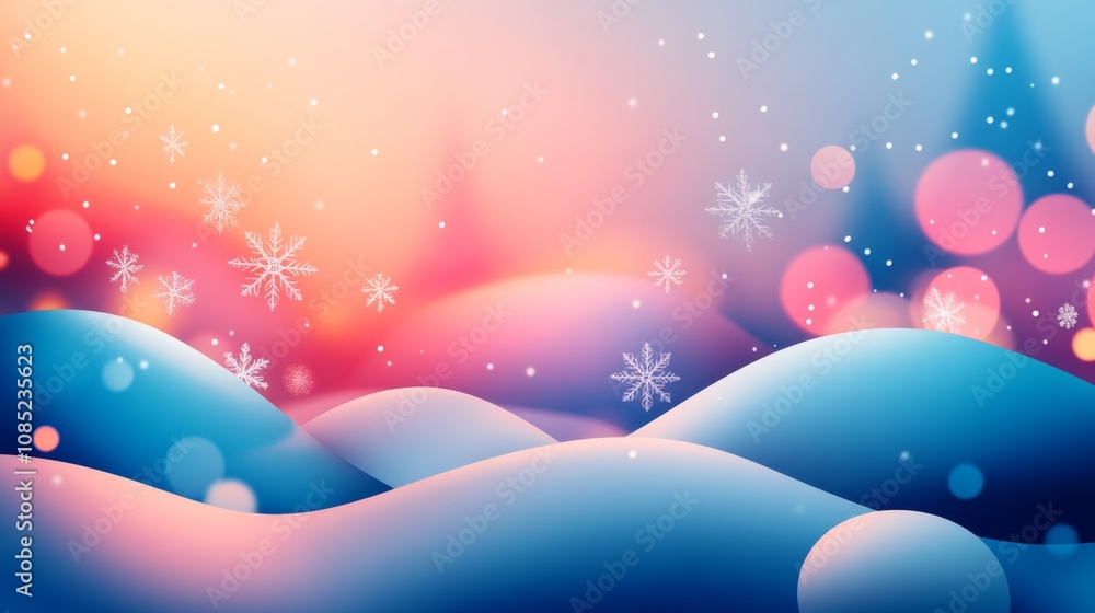 Fototapeta premium Winter Wonderland - Abstract Festive Snowflake Patterns with Bokeh Lights and Gradient Background