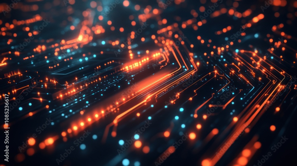 Abstract Digital Circuit Board with Glowing Lines Abstract Digital Circuit Board with Glowing Lines
