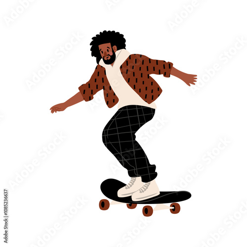 Cute vector illustration of black man, diverse character in everyday urban scenes. People walking dogs, using wheelchair, pushing stroller. individuals of various ages and ethnicities.