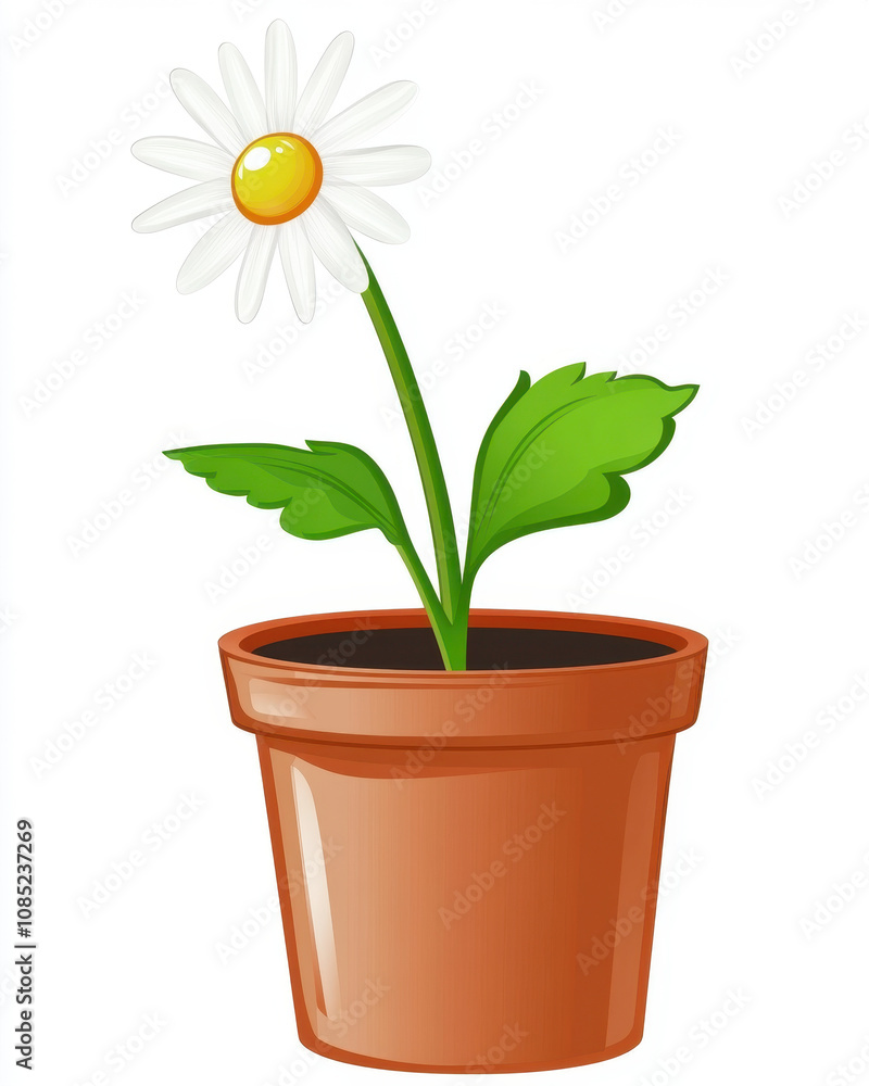 Simple Flower Pot with Daisy Illustration Simple Flower Pot with Daisy Illustration