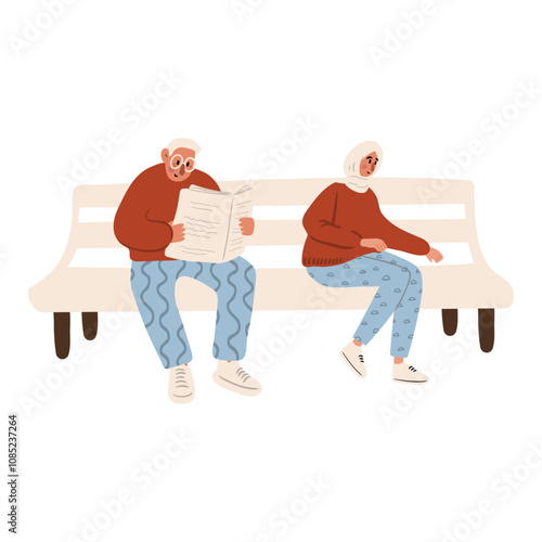 Cute vector illustration of diverse character in everyday urban scenes. People walking dogs, using wheelchair, pushing stroller. Muslim couples, families, individuals of various ages and ethnicities.