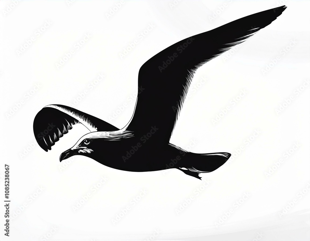 Fototapeta premium Icon Gull black white, contrast image isolated on white background
