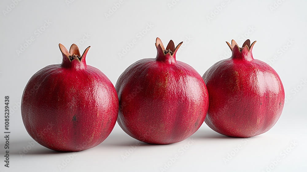 three pomegranates on a white background three pomegranates on a white background