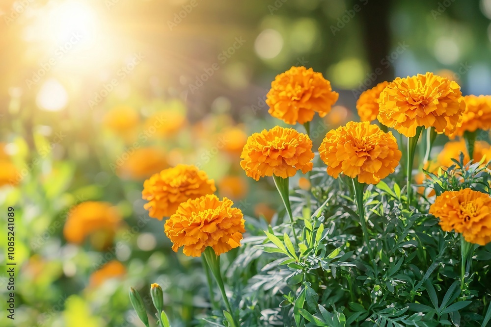 Vibrant Marigolds Blooming in Sunlight Vibrant Marigolds Blooming in Sunlight