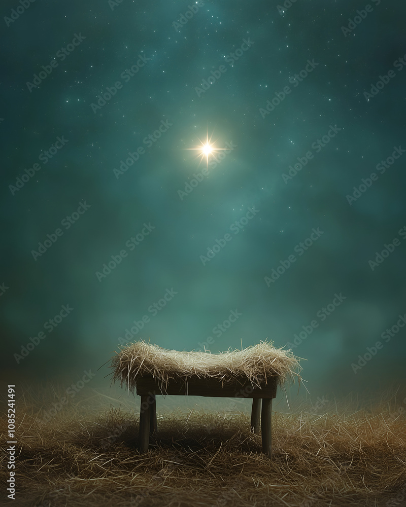 Fototapeta premium Nativity Manger Under the Starry Night