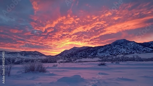 Stunning Winter Sunset Over Snow-Covered Mountains