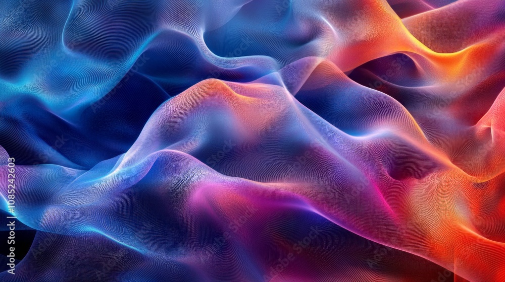 Obraz premium A colorful, abstract image of a wave with a blue and orange hue