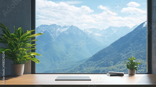 Quadro su tela Zoom Background casual office with mountain view