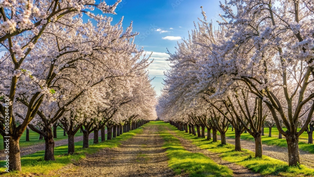 Almond orchards in full bloom in Northern California Almond orchards in full bloom in Northern California