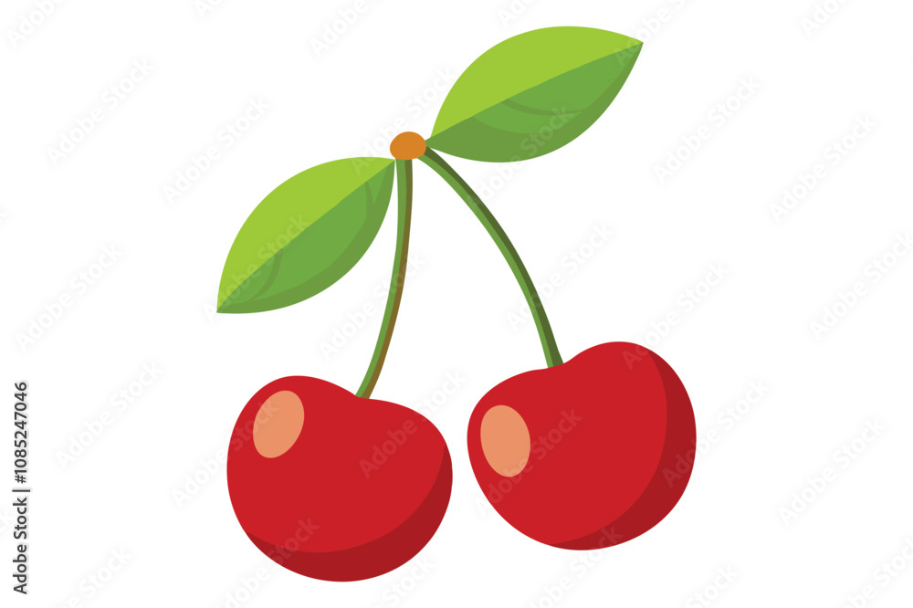 Obraz premium cherries with leaves with white background