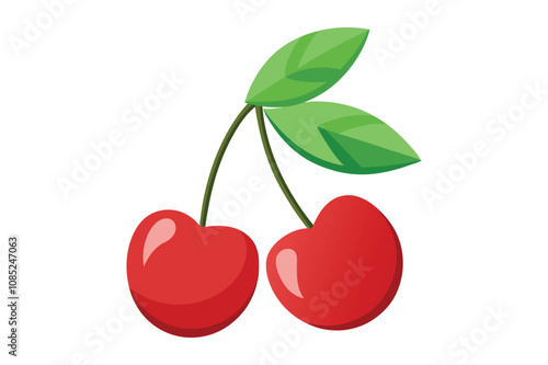 cherries with leaves with white background