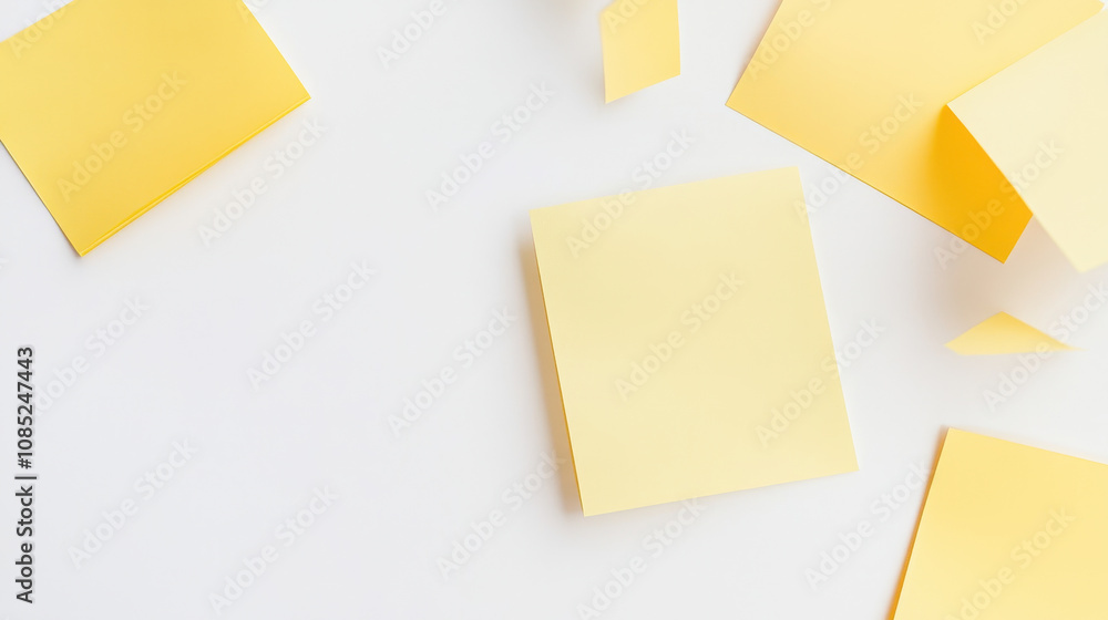 Fototapeta premium Yellow Sticky Notes on White Background