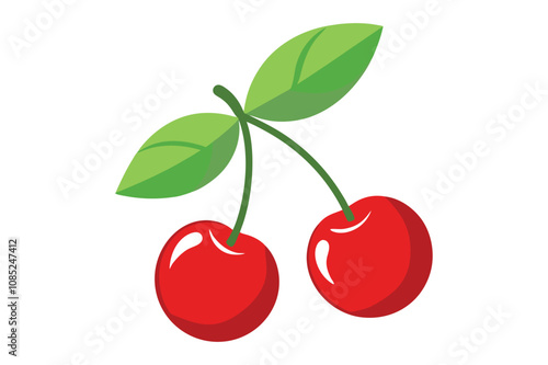 cherries with leaves with white background
