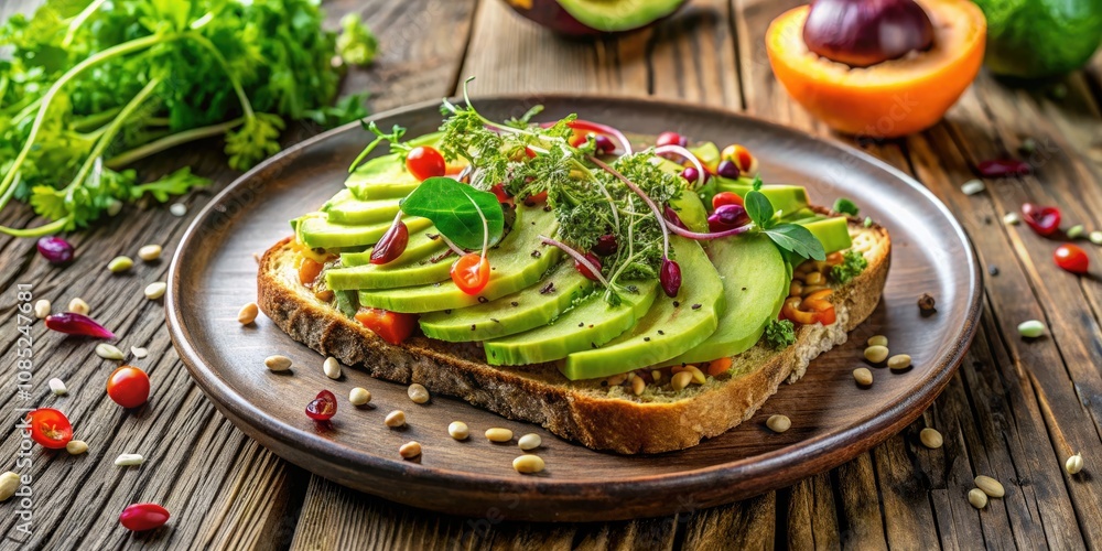 Stylish Avocado Toast with Sprouting Seeds, Fresh Ingredients, Gourmet Presentation, Healthy Breakfast, Trendy Food Photography, Plant-Based Diet, Vibrant Colors, Delicious Recipe Inspiration Stylish Avocado Toast with Sprouting Seeds, Fresh Ingredients, Gourmet Presentation, Healthy Breakfast, Trendy Food Photography, Plant-Based Diet, Vibrant Colors, Delicious Recipe Inspiration