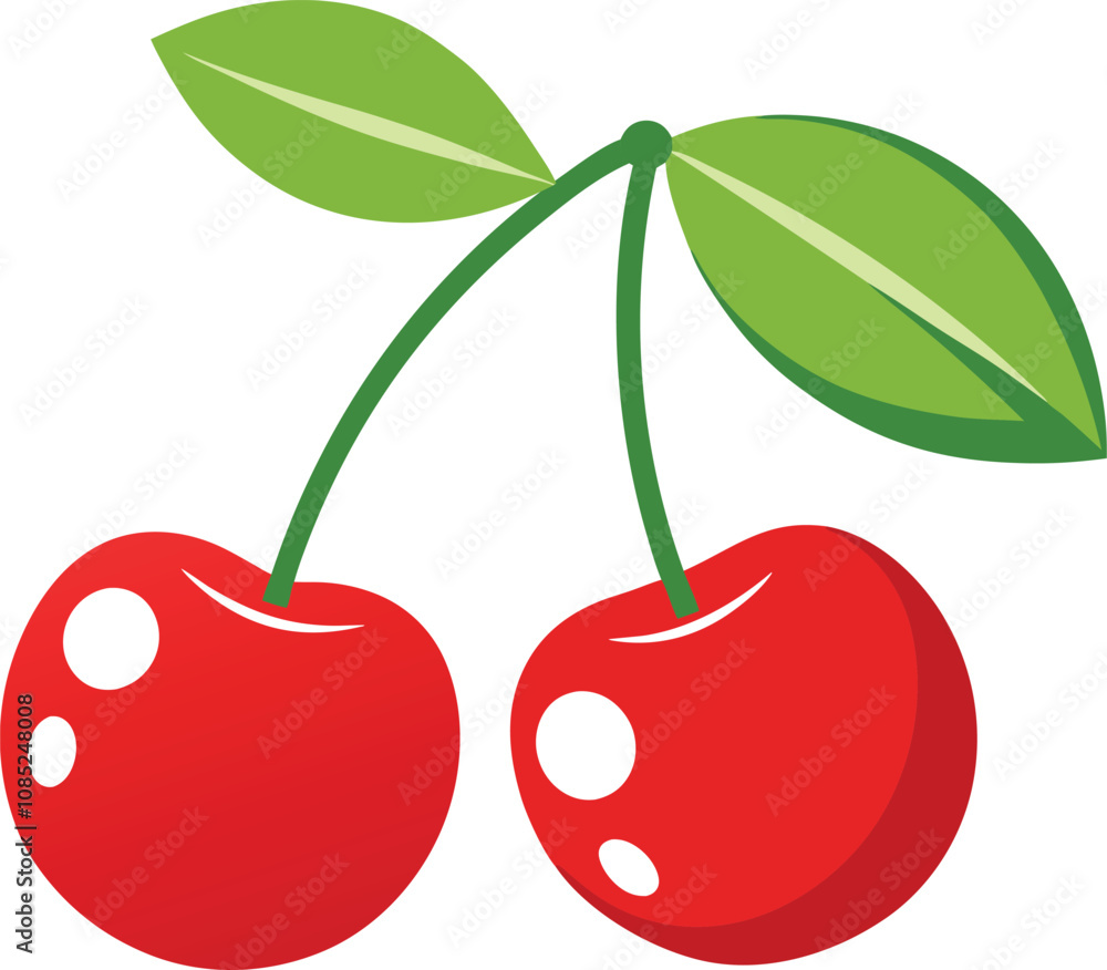 fresh delicious cherries with leaves vector illustration fresh delicious cherries with leaves vector illustration