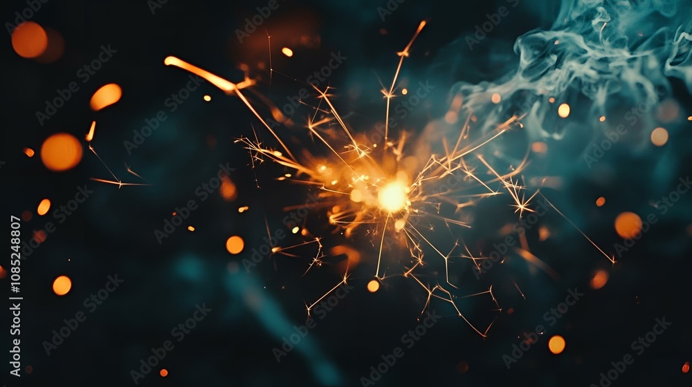 Obraz premium Glowing Sparkler Embers in Teal-Green Night Beauty Celebrating Light