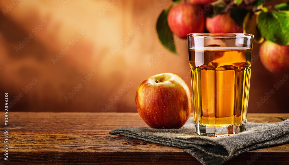 Glass of apple juice on wooden background with copy space. Healthy vegetarian food Glass of apple juice on wooden background with copy space. Healthy vegetarian food
