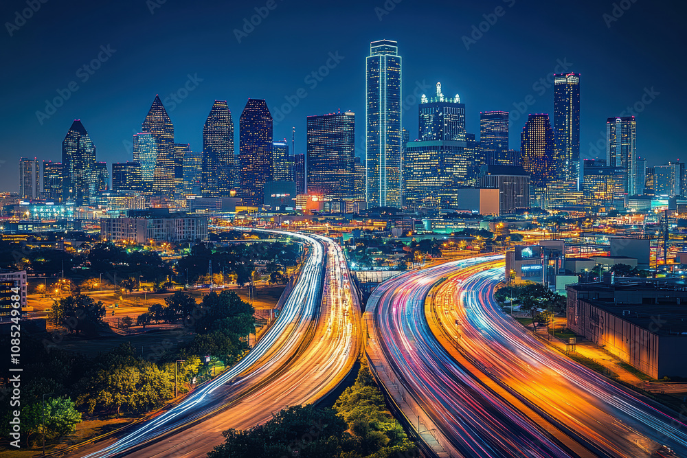 Fototapeta premium City skyline at night with light trails