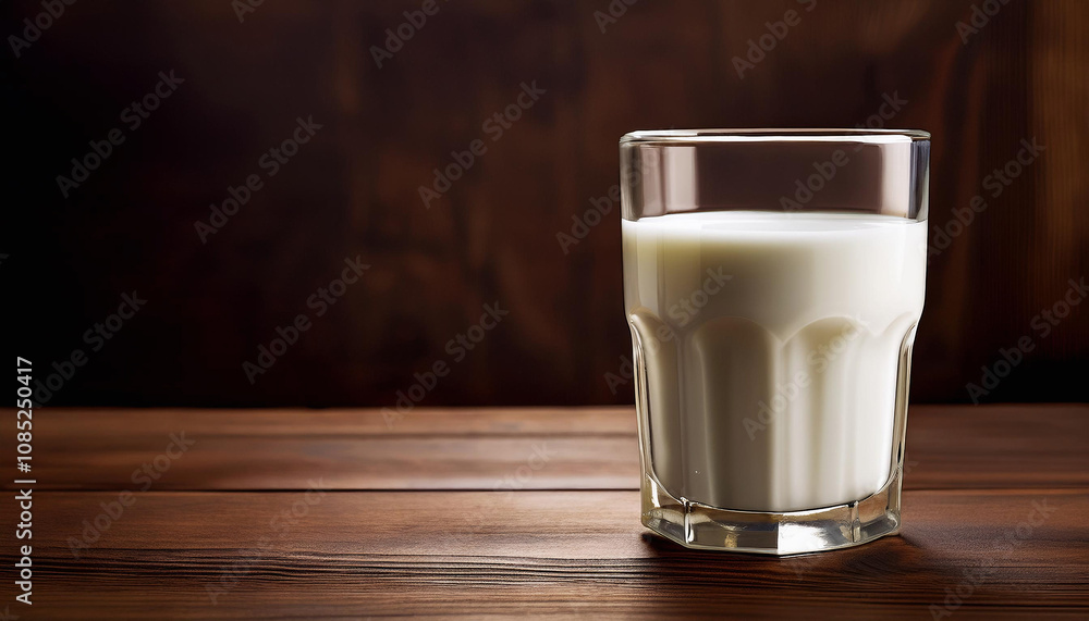 Glass of natural milk on wooden background with copy space Glass of natural milk on wooden background with copy space