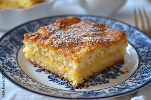 Deliciously Baked Lemon Cake Slice with Dusting of Powdered Sugar