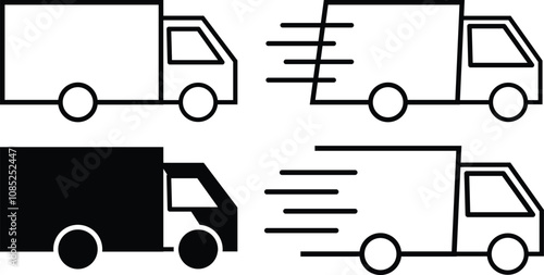 Fast free delivery truck vector icon set. moving cargo shipping service truck sign. courier parcel distribution transport. Express shipping. Cargo van moving fast. Logistics trucking
