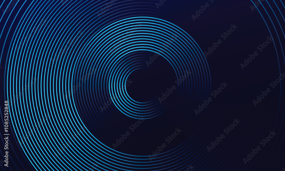 Obraz premium Abstract blue glowing geometric lines on dark blue background. Modern shiny blue circle lines pattern.