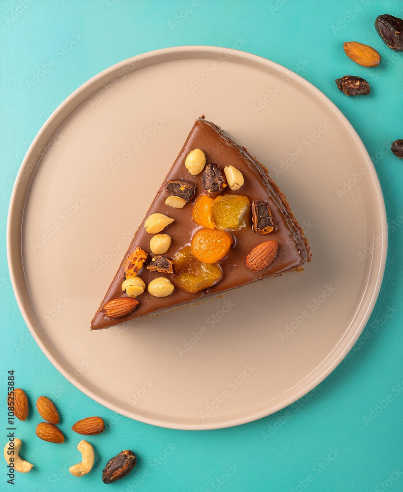 a piece of milk chocolate cake with nuts on a plate a piece of milk chocolate cake with nuts on a plate