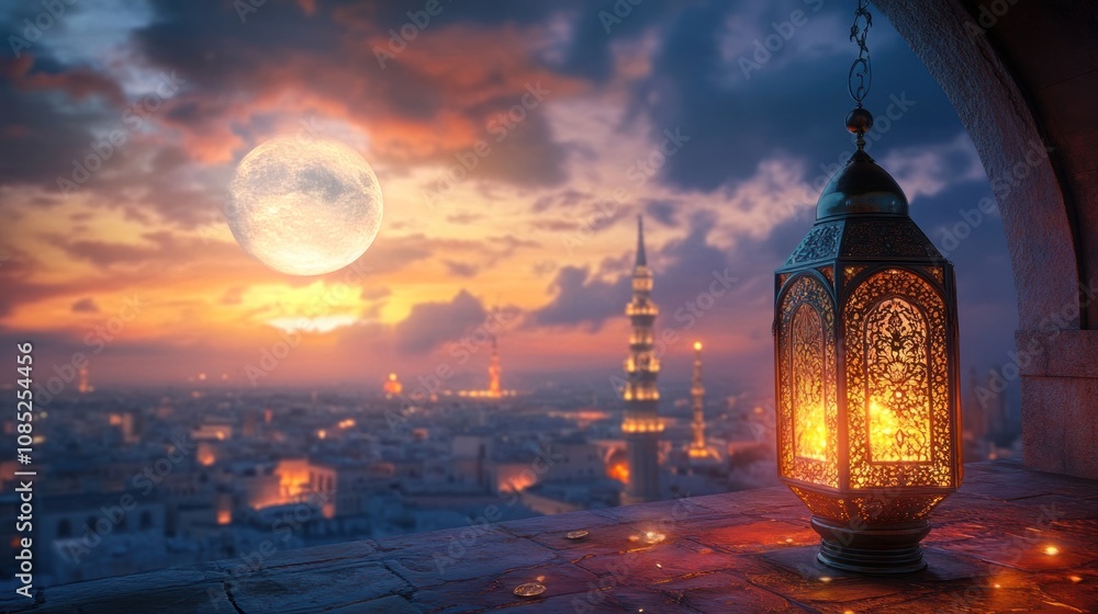 Ornate Lantern Hanging Under a Full Moon Ornate Lantern Hanging Under a Full Moon
