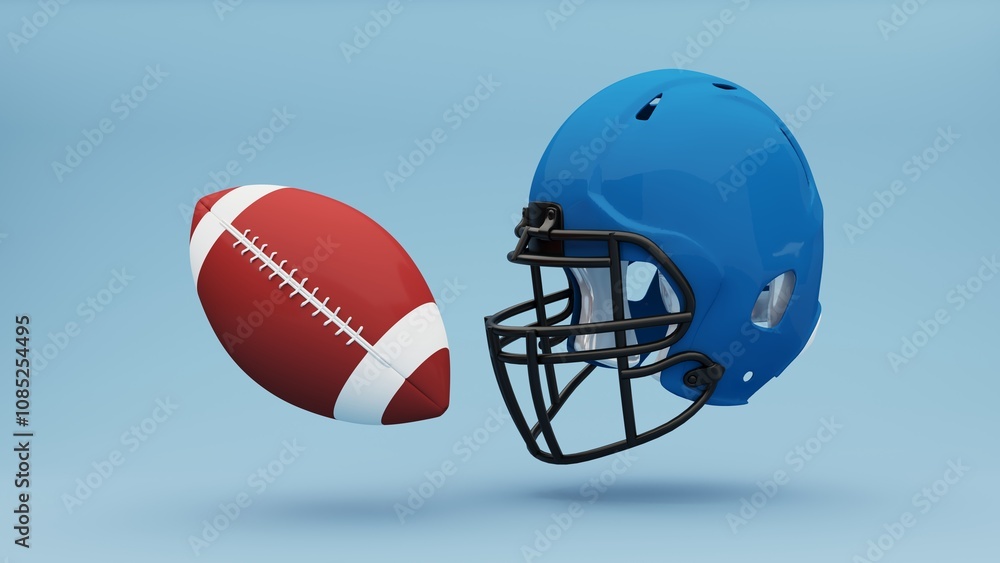 3D render of an American football background showing a football and trophy, celebrating Super Bowl victory and the thrill of the competition. Advertising banner with copy space 3D render of an American football background showing a football and trophy, celebrating Super Bowl victory and the thrill of the competition. Advertising banner with copy space