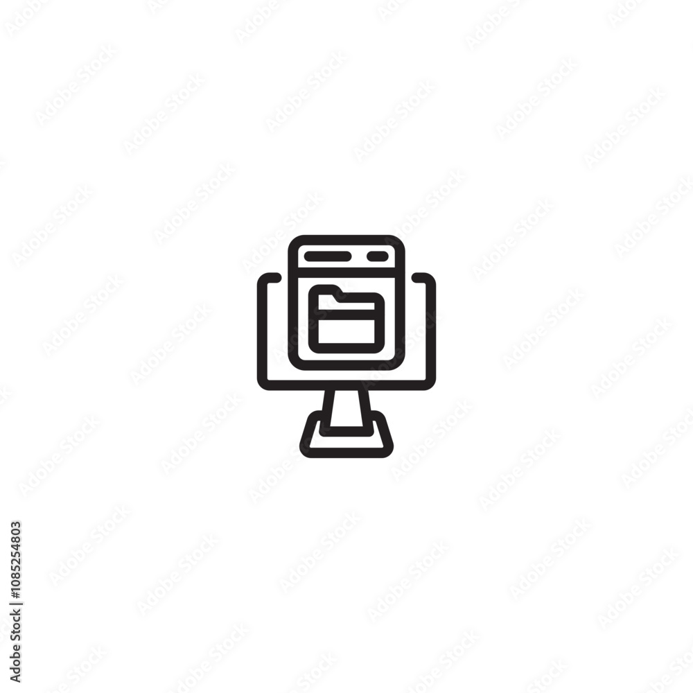 Laptop computer with folder on screen icon. File organization concept. Editable icon. Laptop computer with folder on screen icon. File organization concept. Editable icon.