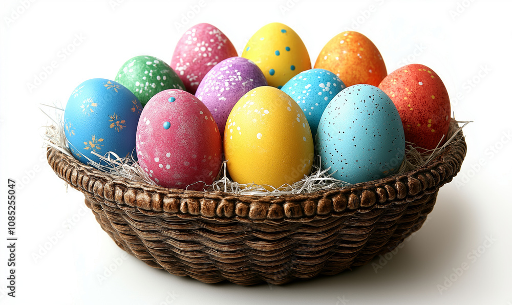 Painted Easter Eggs in a Decorative Basket Painted Easter Eggs in a Decorative Basket