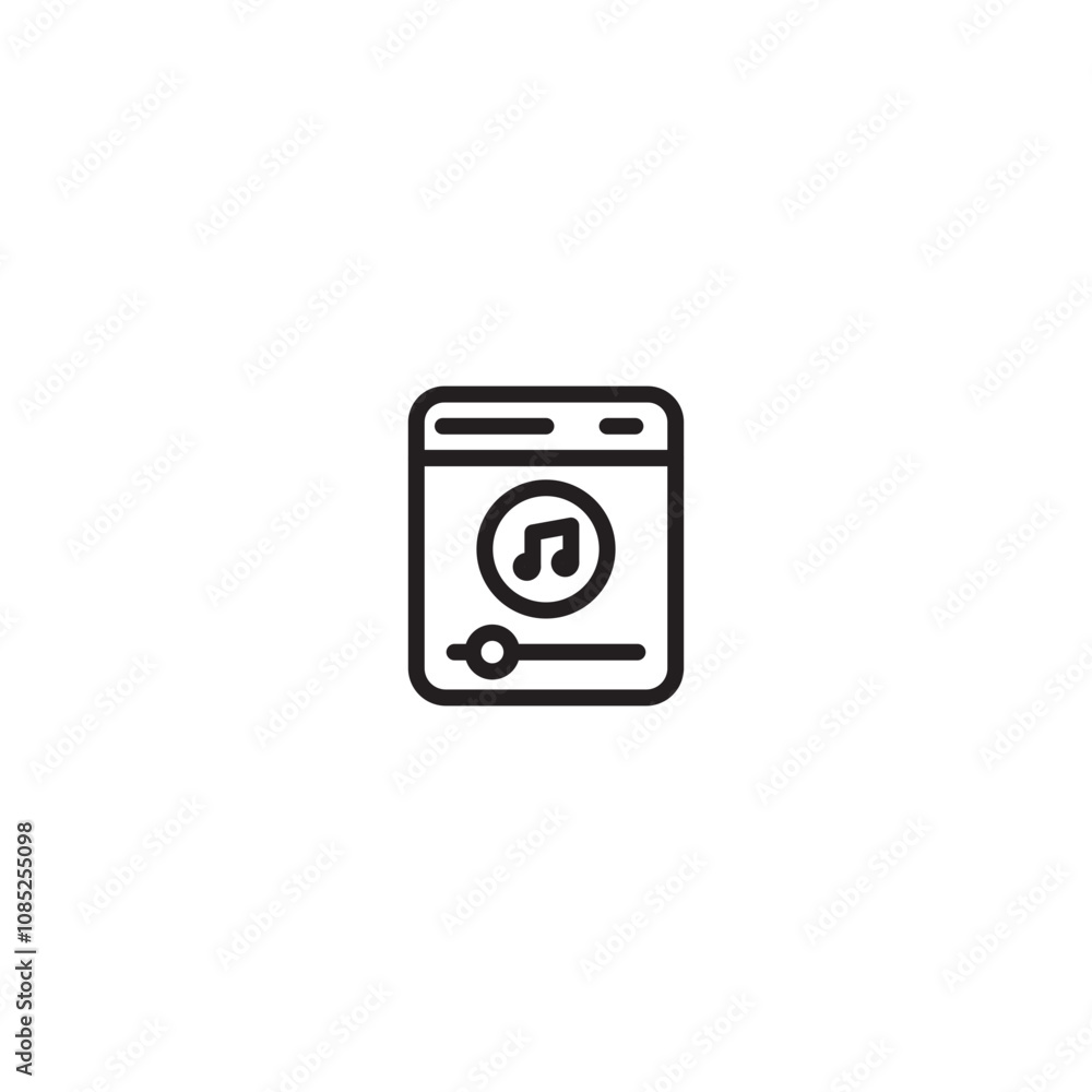 Website music on icon. Searching for a music with search tab. Music player concept. Online music. Can be used for many purposes. Editable icon. Website music on icon. Searching for a music with search tab. Music player concept. Online music. Can be used for many purposes. Editable icon.