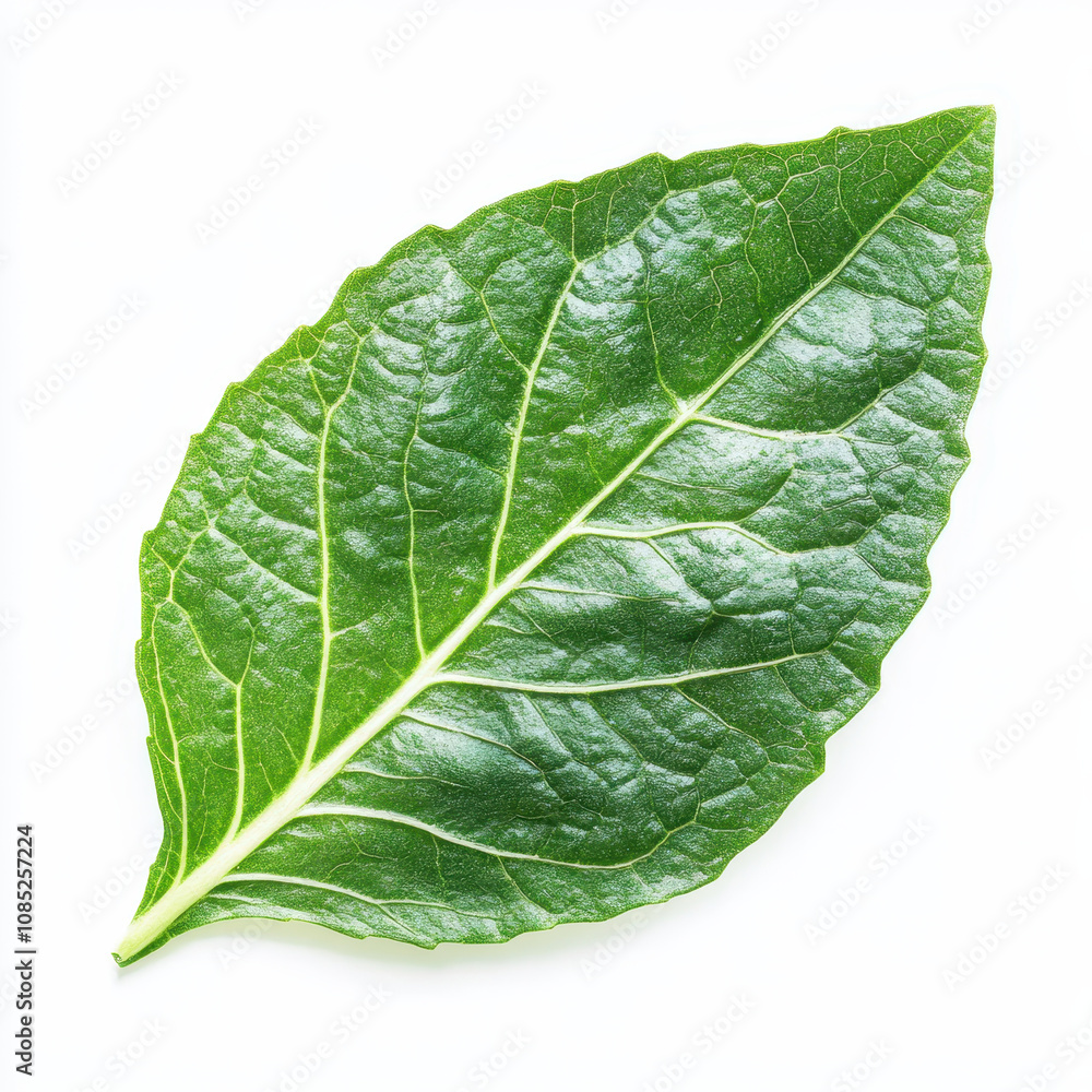 Obraz premium Fresh green lettuce leaf with crisp texture and detailed veins, perfect for salads and healthy dishes. Its vibrant color adds refreshing touch to any meal